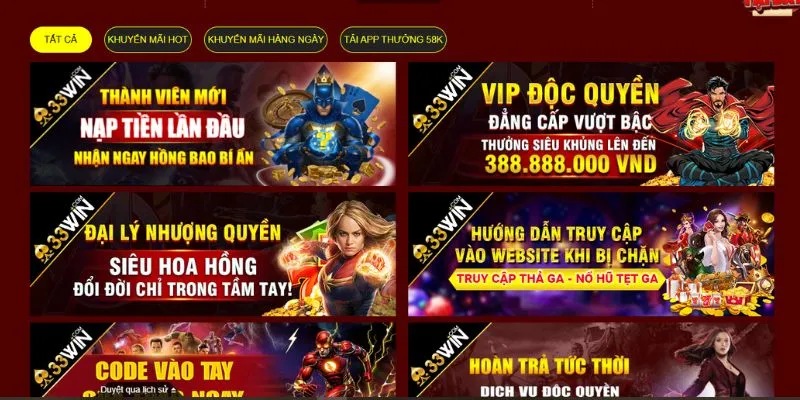 Các chương trình khuyến mãi cực hot tại 33WIN